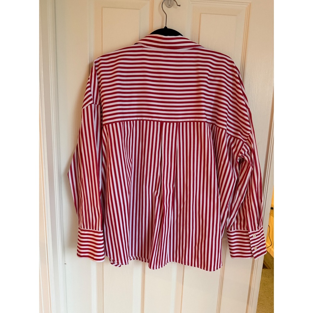 Zara Womens XXL NWOT Red White Striped Button Down Shirt Long Sleeve Blouse - Picture 4 of 8